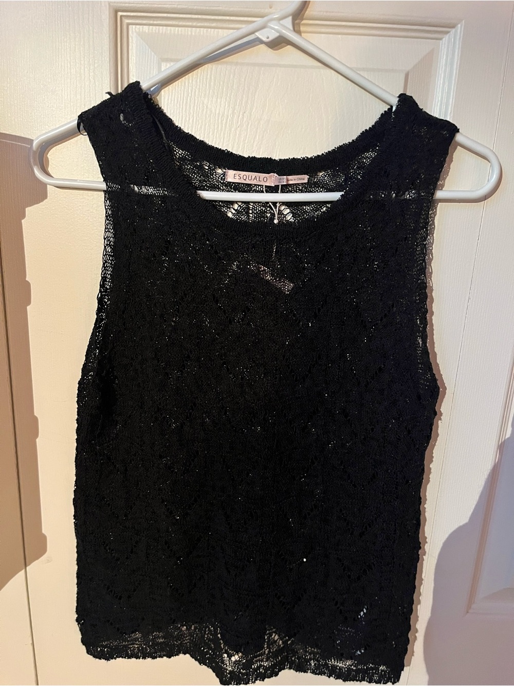 ESQUALO Black Lace Knit Sleeveless Tank XS